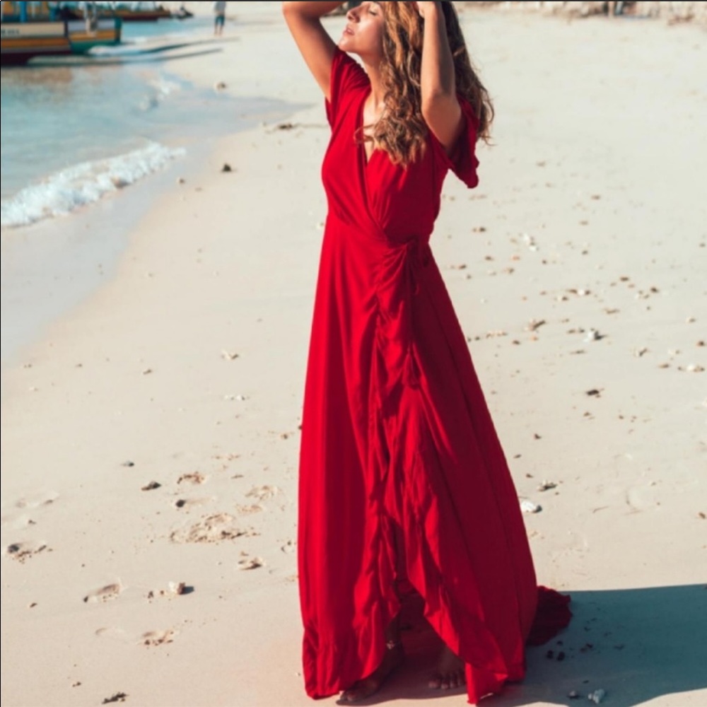 Rove Red Wrap Maxi Dress